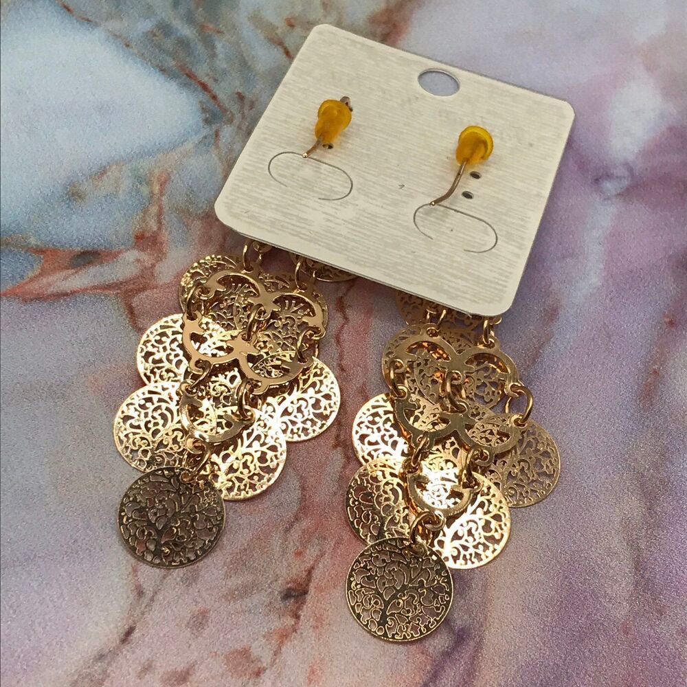 Swirl Tree Charm Chandelier Gold Tone Fashion Jewelry Earrings - Picture 4 of 5